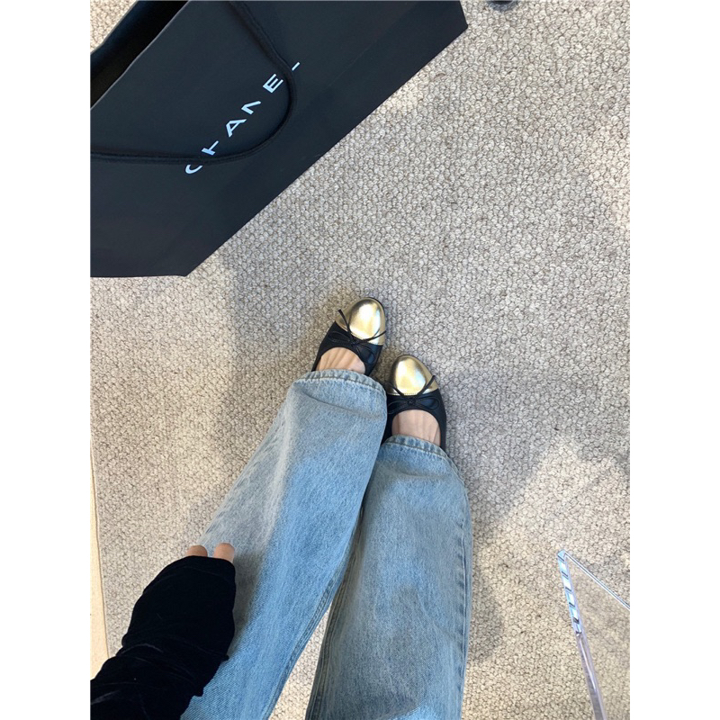 Giày bệt nơ mũi tròn phối màu thanh lịch kiểu pháp mùa thu 2023