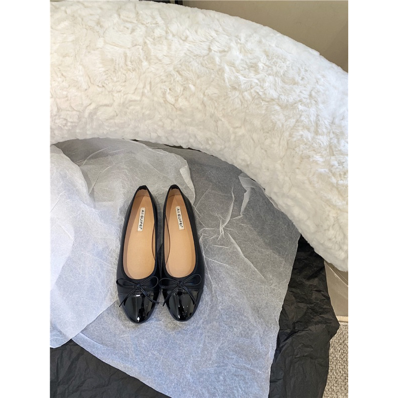 Giày bệt nơ mũi tròn phối màu thanh lịch kiểu pháp mùa thu 2023