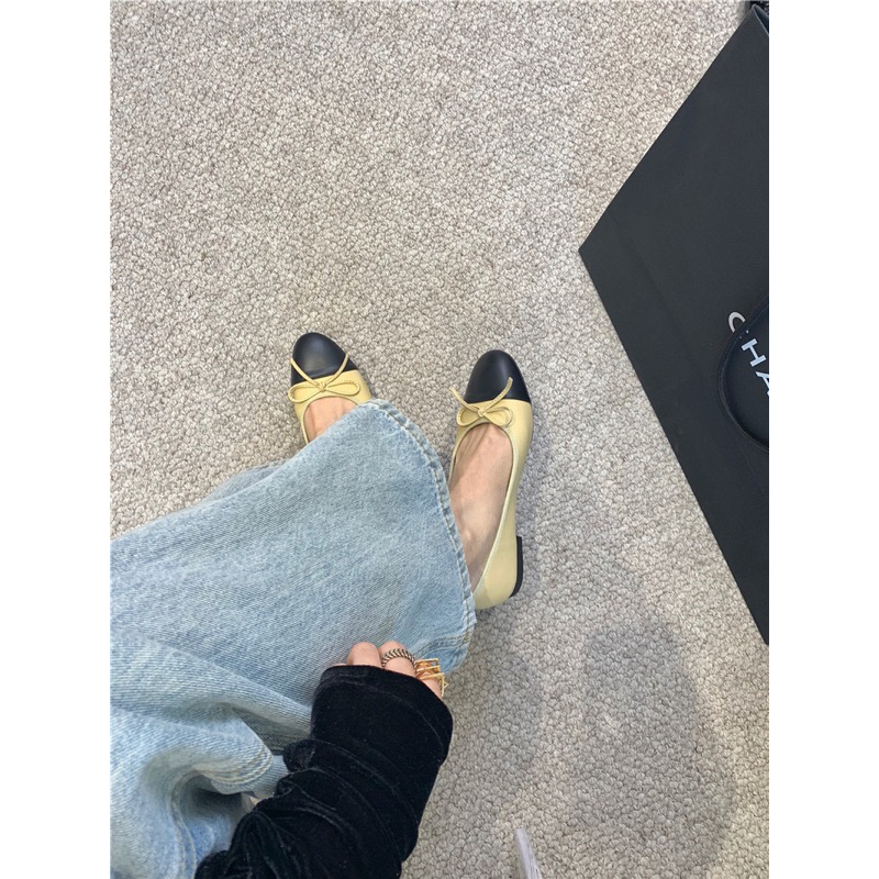 Giày bệt nơ mũi tròn phối màu thanh lịch kiểu pháp mùa thu 2023