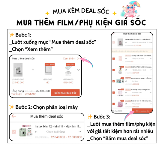 Instax Mini 12 - Mini 11 - Máy ảnh lấy ngay Fujifilm Chính hãng - BH 1 năm