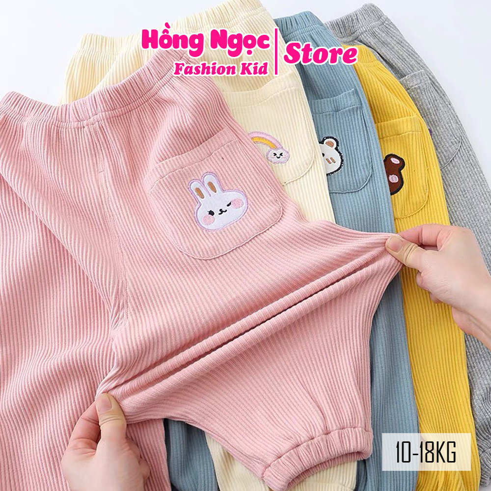 Quần dài trẻ em, quần dài chất liệu thun tăm thêu hoạ tiết ngộ nghĩnh HNK040