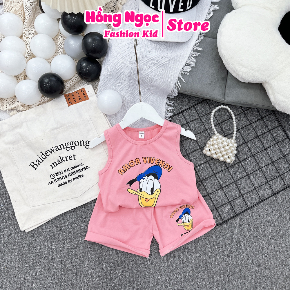 Bộ ba lỗ bé gái, bộ sát lách bé gái chất vải cotton in hình cá tính cho bé 10-20kg HNK2337