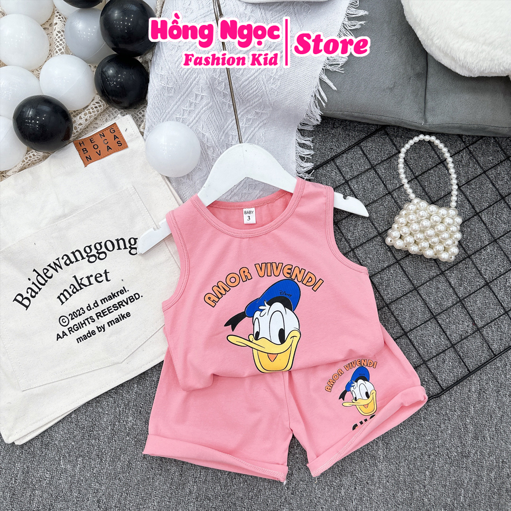 Bộ ba lỗ bé gái, bộ sát lách bé gái chất vải cotton in hình cá tính cho bé 10-20kg HNK2337