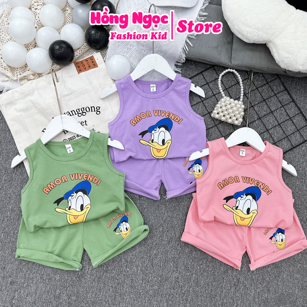 Bộ ba lỗ bé gái, bộ sát lách bé gái chất vải cotton in hình cá tính cho bé 10-20kg HNK2337