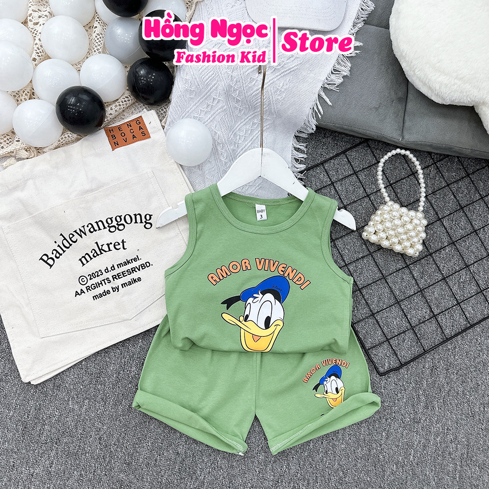 Bộ ba lỗ bé gái, bộ sát lách bé gái chất vải cotton in hình cá tính cho bé 10-20kg HNK2337