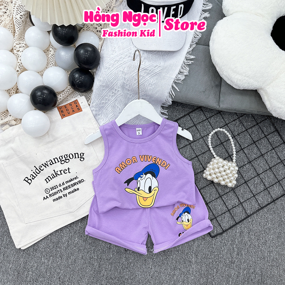 Bộ ba lỗ bé gái, bộ sát lách bé gái chất vải cotton in hình cá tính cho bé 10-20kg HNK2337