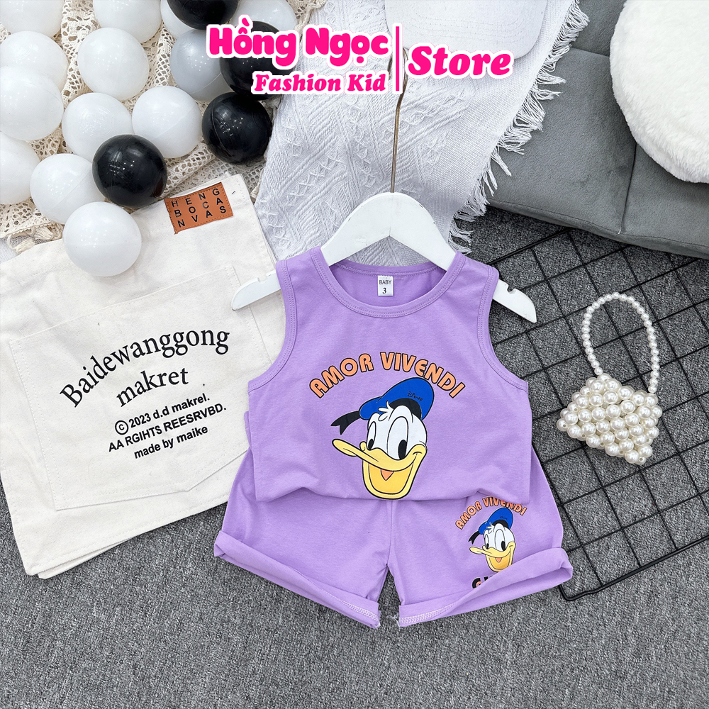 Bộ ba lỗ bé gái, bộ sát lách bé gái chất vải cotton in hình cá tính cho bé 10-20kg HNK2337