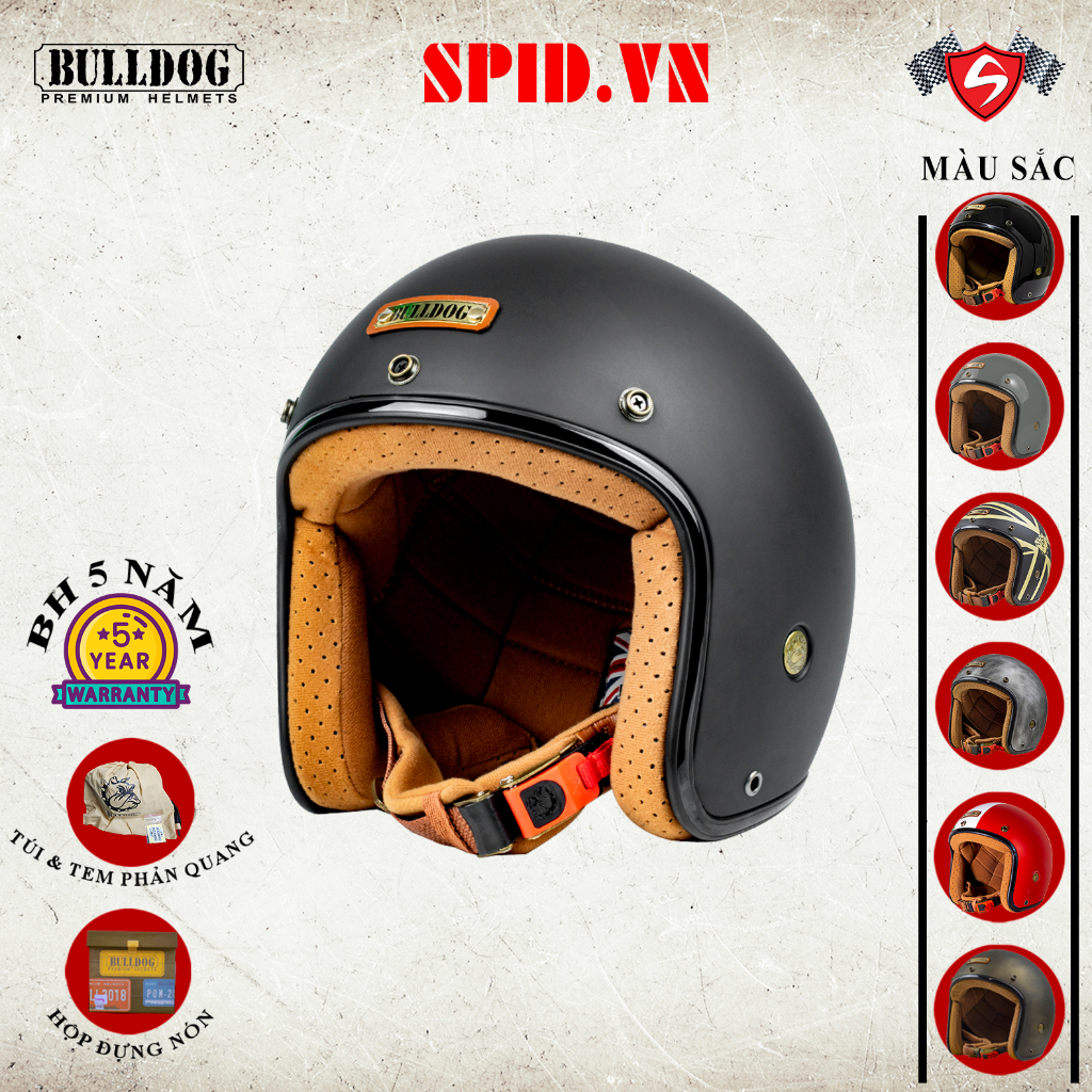 Mũ bảo hiểm 3/4 Bulldog Perro 4U (Màu nhám - Màu tem) - Bảo hành 5 năm - SPID.VN