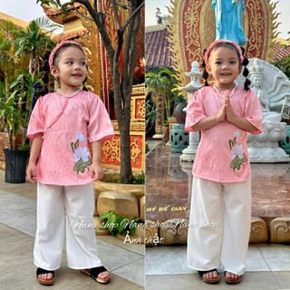 Bộ bà ba bé gái / Bộ đồ lam đi chùa cho bé kèm cài tóc xinh xắn