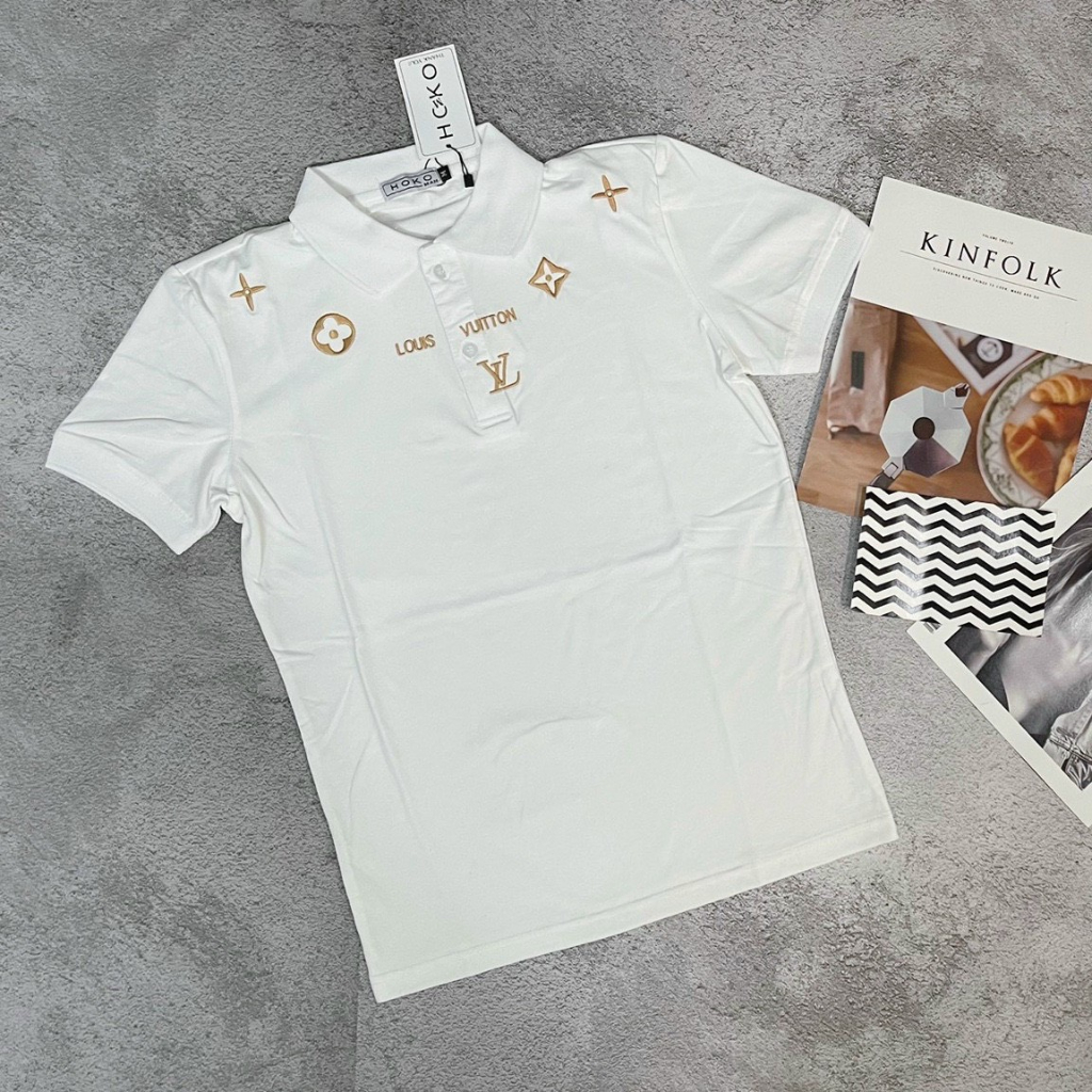 Áo thun nam POLO tay ngắn vải poly cotton co giãn không bai xù phối họa tiết mẫu mới cao cấp-AHFASHION