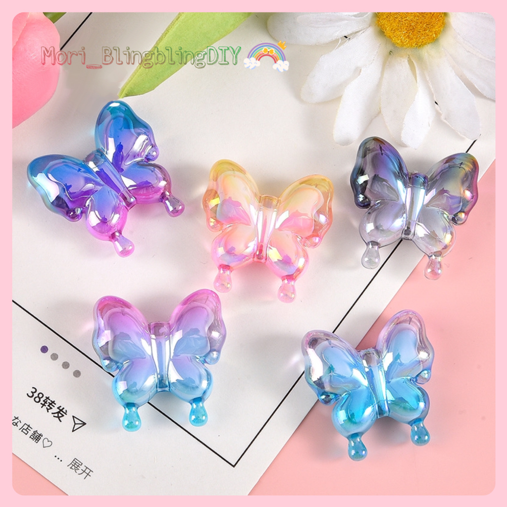 Phụ Kiện Hạt Acrylic Mạ Màu Gradient Hình Bướm Dùng Làm Vòng Tay Trang Sức
