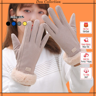 Găng tay len nữ da lộn lót lông giữ ấm mùa đông thiết kế chạm màn hình cảm ứng - GOLOVE JOY - Mã GT038