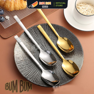 Thìa Vuông Inox 304 Cán Dài Ăn Cơm Muỗng Inox Mạ Vàng Ăn Phở Cháo Cao Cấp Phong Cách Hàn Quốc