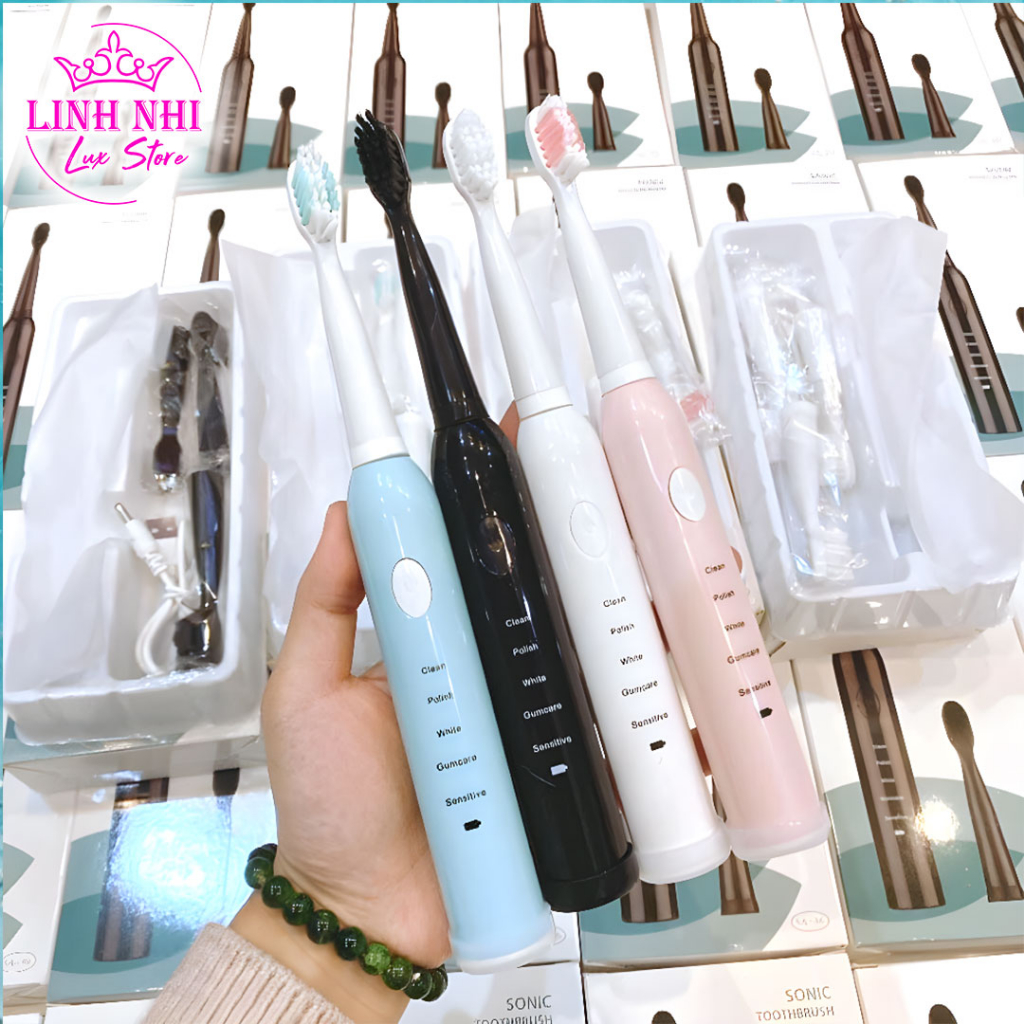 Bàn chải đánh răng phạm thoại , Bàn chải điện phạm thoại công nghệ rung sóng âm cao cấp tặng kèm 4 đầu bàn chải - Linh N