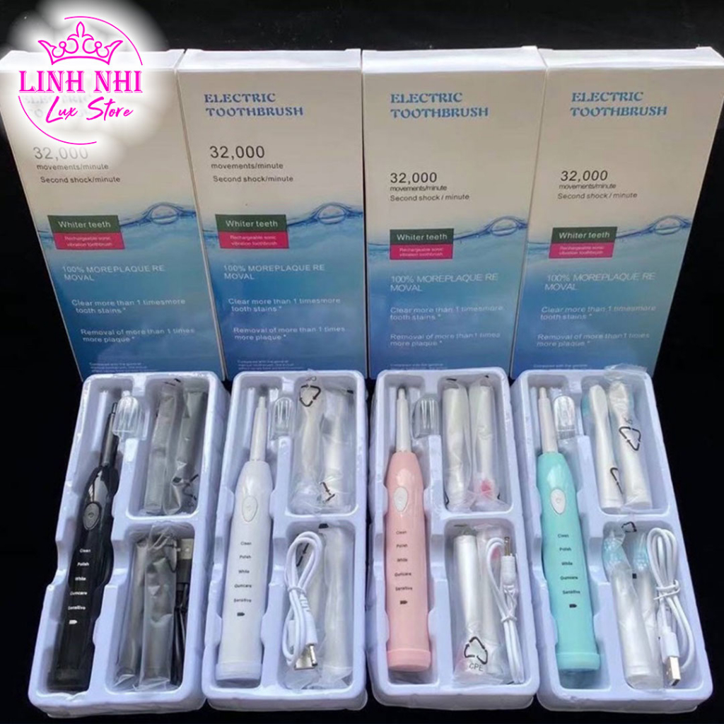 Bàn chải đánh răng phạm thoại , Bàn chải điện phạm thoại công nghệ rung sóng âm cao cấp tặng kèm 4 đầu bàn chải - Linh N