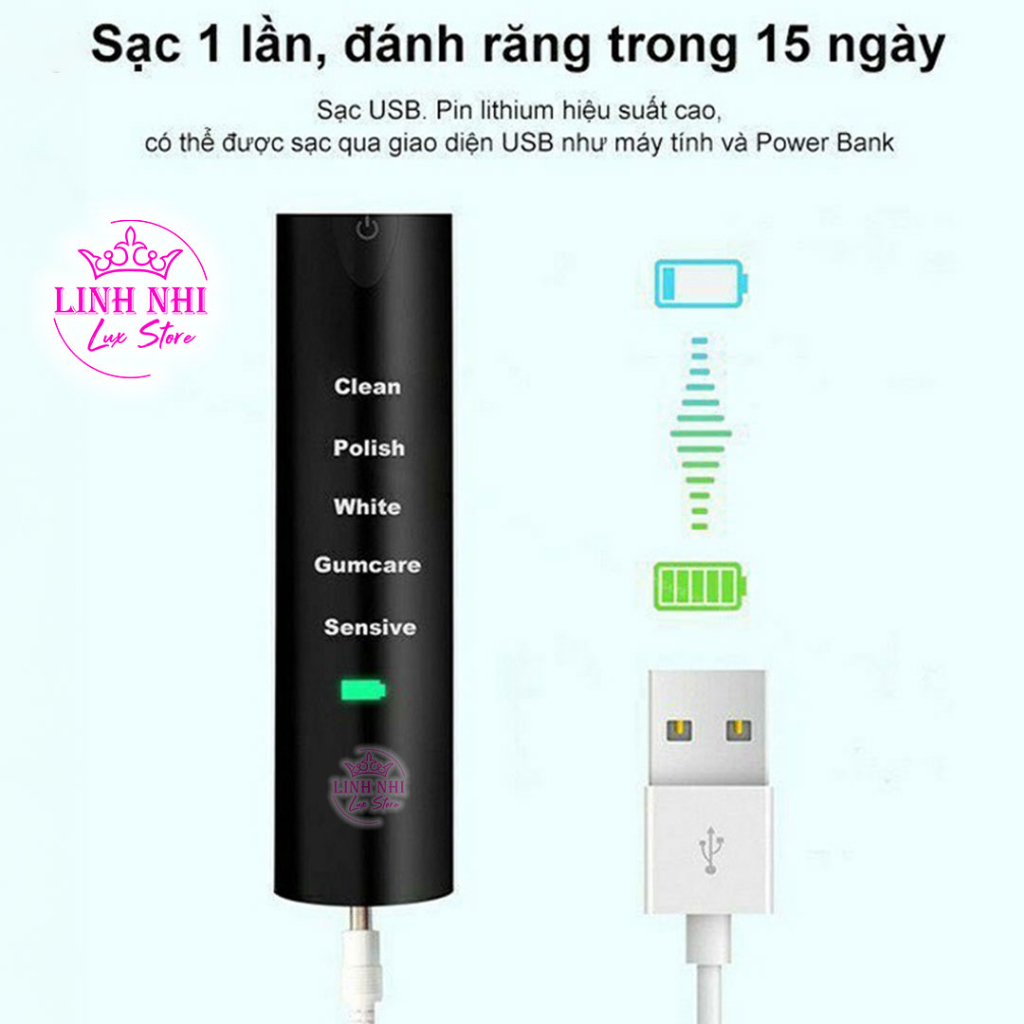 Bàn chải đánh răng phạm thoại , Bàn chải điện phạm thoại công nghệ rung sóng âm cao cấp tặng kèm 4 đầu bàn chải - Linh N