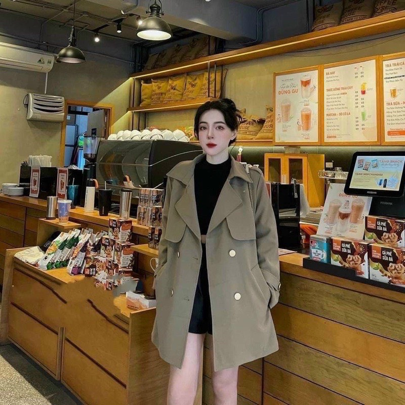 Áo măng tô nữ phong cách Hàn Quốc, chất liệu mangto ướt M63