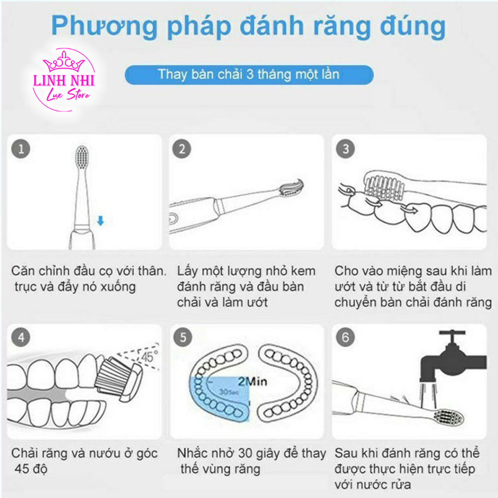 Bàn chải đánh răng phạm thoại , Bàn chải điện phạm thoại công nghệ rung sóng âm cao cấp tặng kèm 4 đầu bàn chải - Linh N