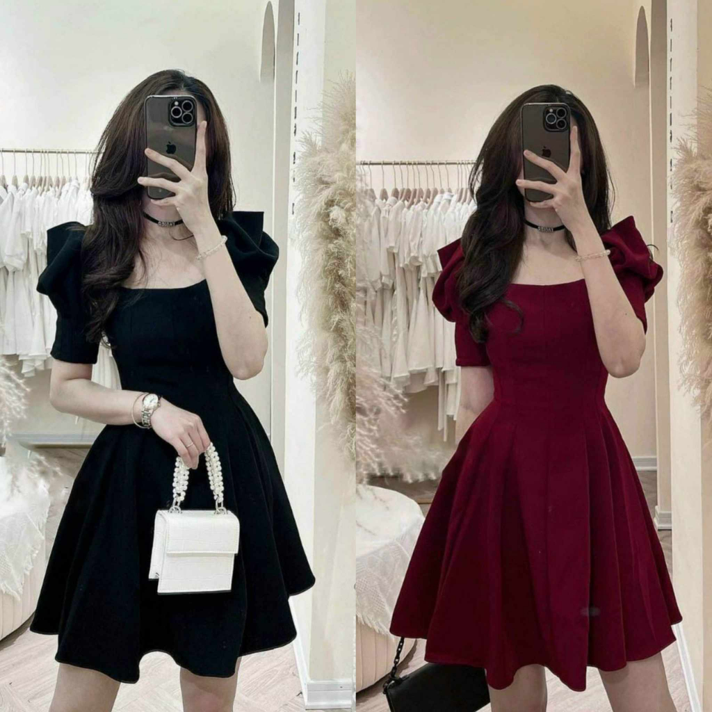 Đầm Nữ cổ vuông dáng xòe sang trọng quyến rũ