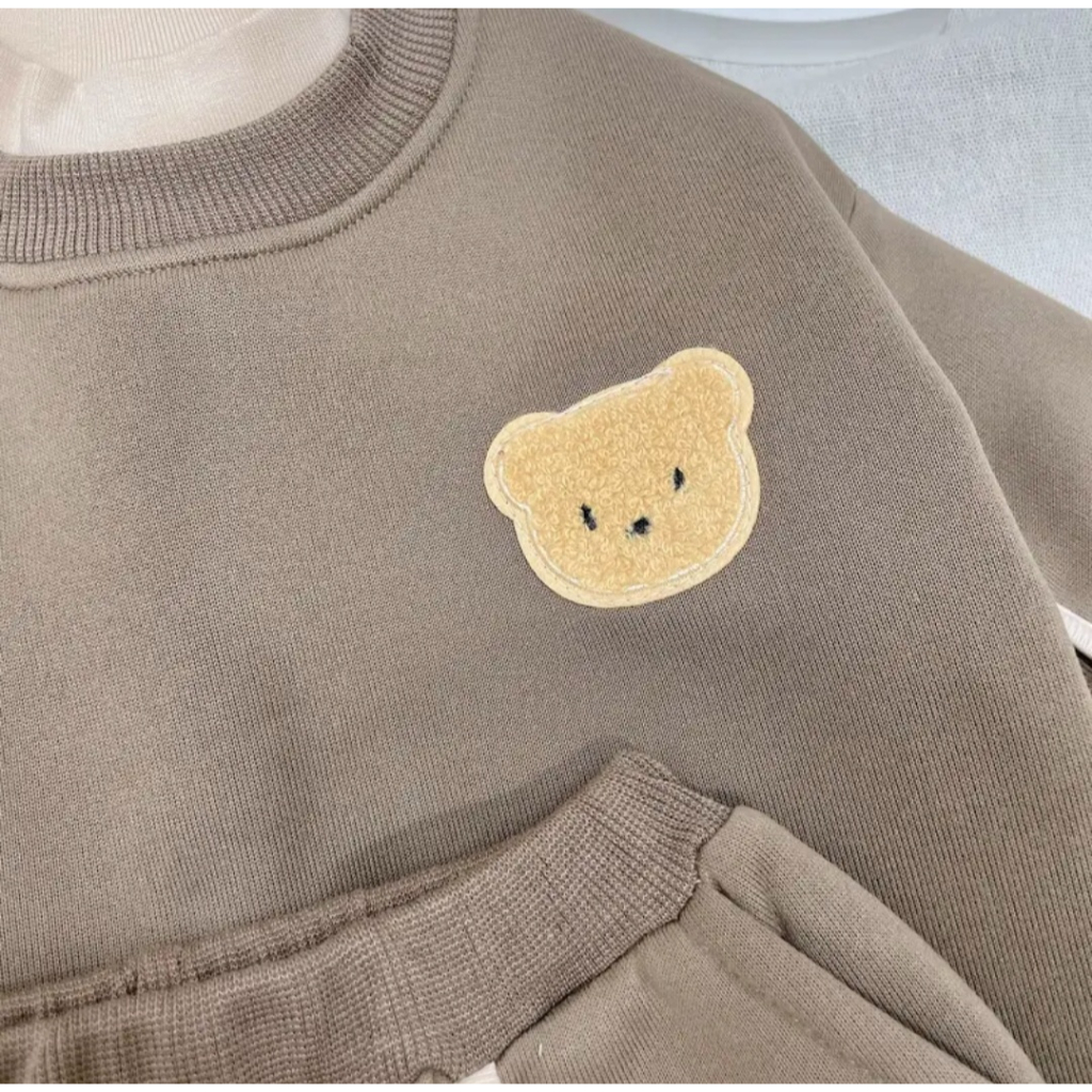 Bộ áo nỉ thu đông siêu xinh thiêu hình gấu siêu xinh cho bé trai/ sét thu đông bé gái