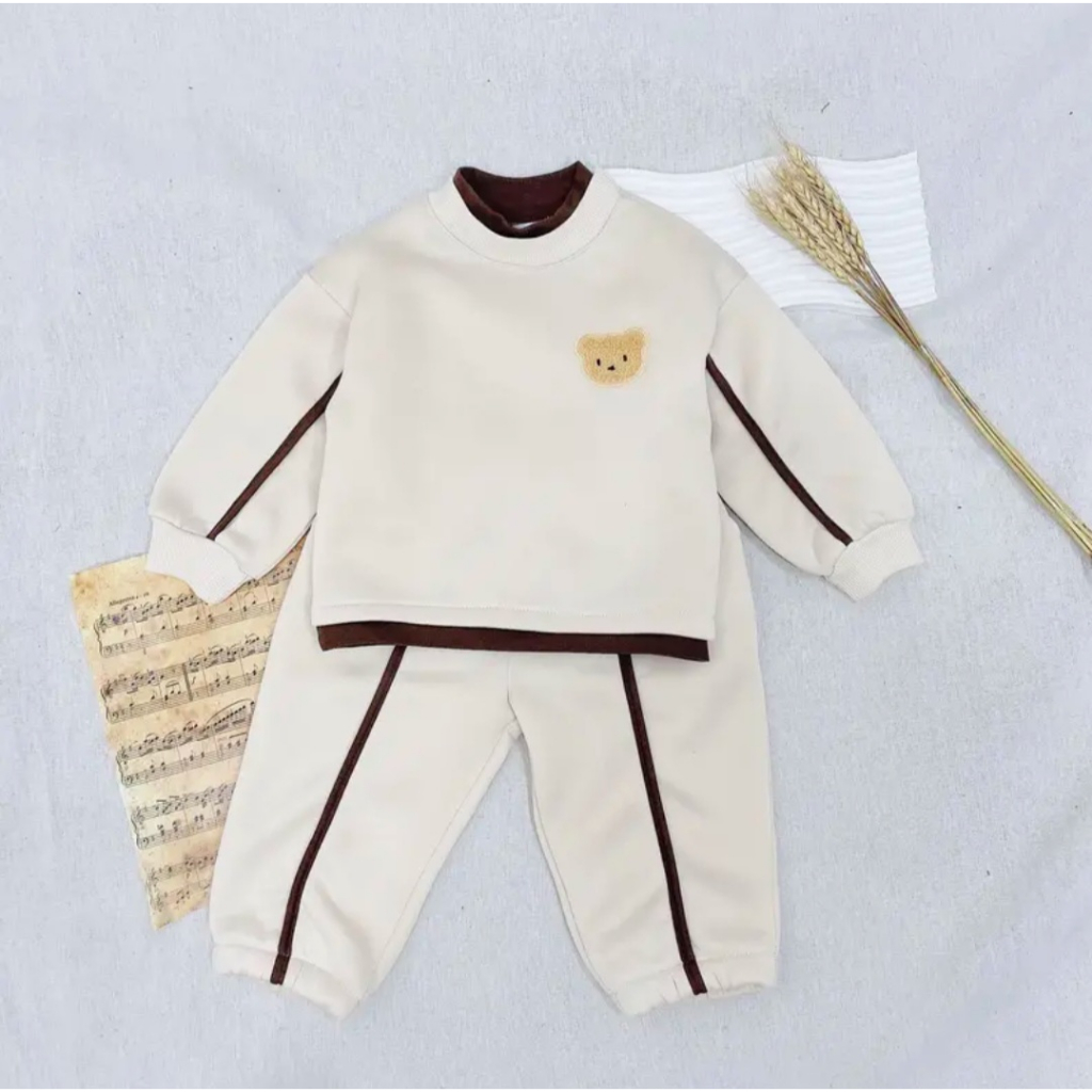 Bộ áo nỉ thu đông siêu xinh thiêu hình gấu siêu xinh cho bé trai/ sét thu đông bé gái