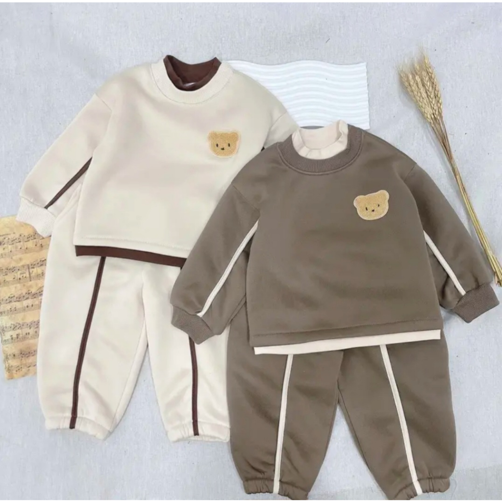 Bộ áo nỉ thu đông siêu xinh thiêu hình gấu siêu xinh cho bé trai/ sét thu đông bé gái