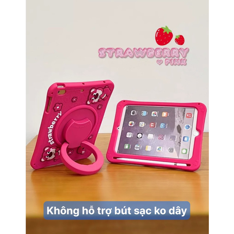 Ốp Ipad Silicone Gấu Dâu Ipad Air1/Air2/Air4/Air5/Gen10/Gen9/Gen8/Gen7/M1/11pro