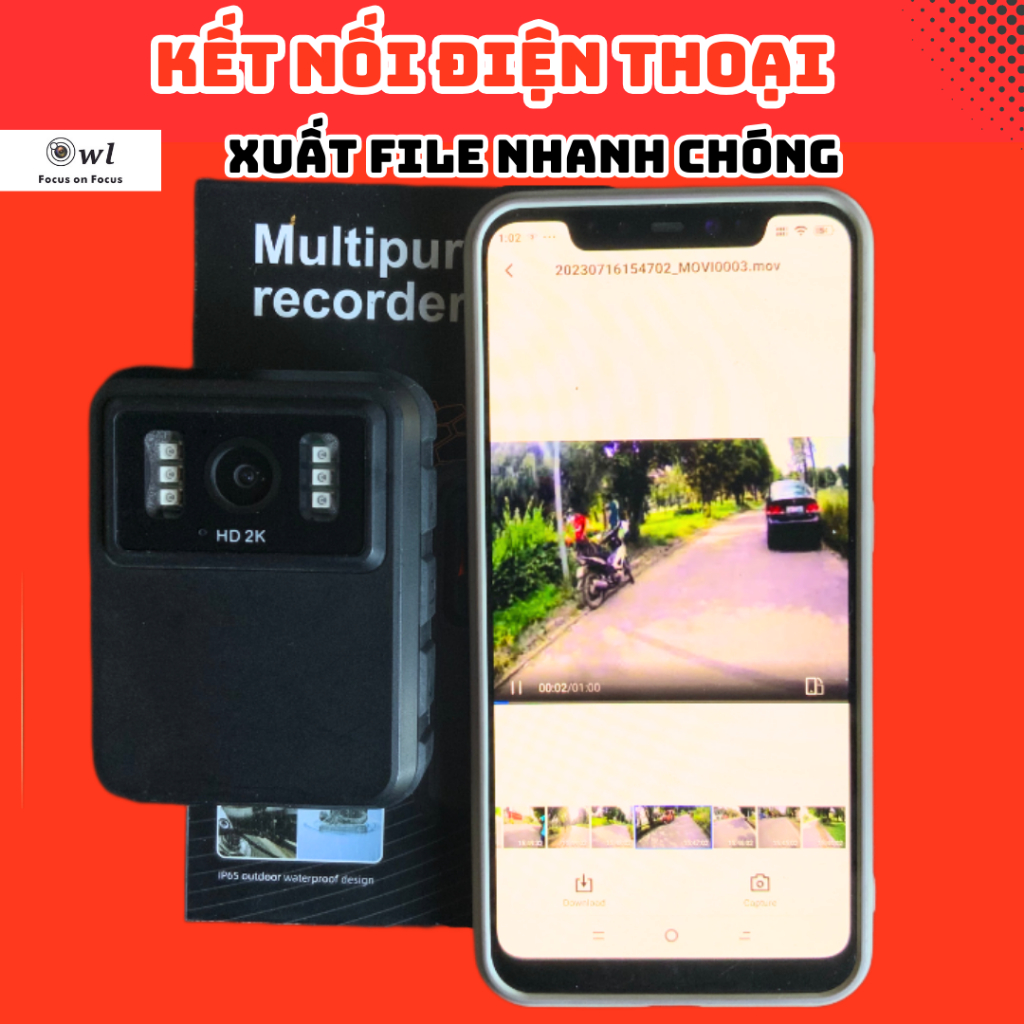 Camera hành trình xe máy L9s wifi chính hãng Owlcam, Có kết nối điện thoại, pin liền cực trâu