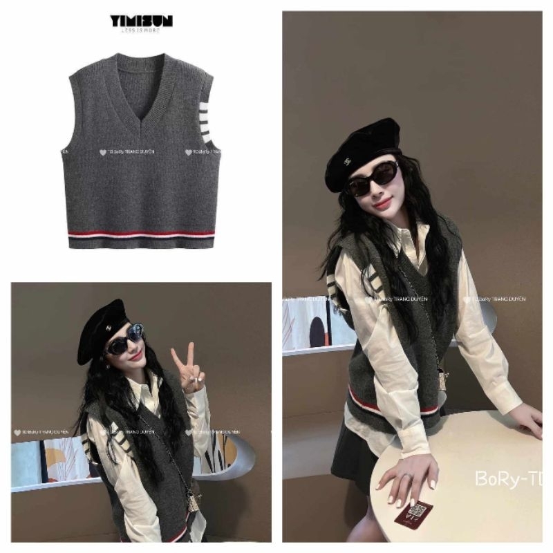 Áo gile len pha sọc hàng QCL1