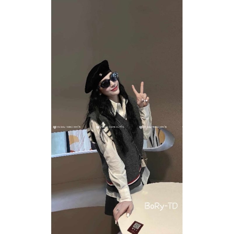 Áo gile len pha sọc hàng QCL1