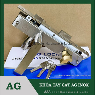 Khoá tay gạt AG Inox dùng cho cửa nhôm, gỗ, sắt đố 3x6 (thân khoá 85x30) (Có bán lẻ từng bộ phận)