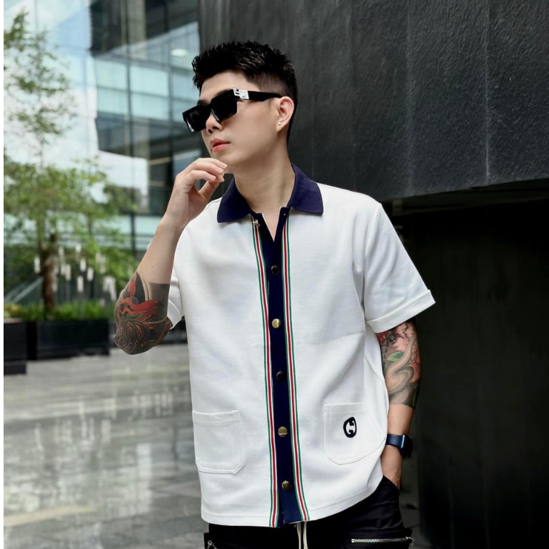 Áo Polo Gu.cci An Thuyên Kiểu Dáng Chuẩn Auth Chất Liệu Vải Cotton Thoáng Mát