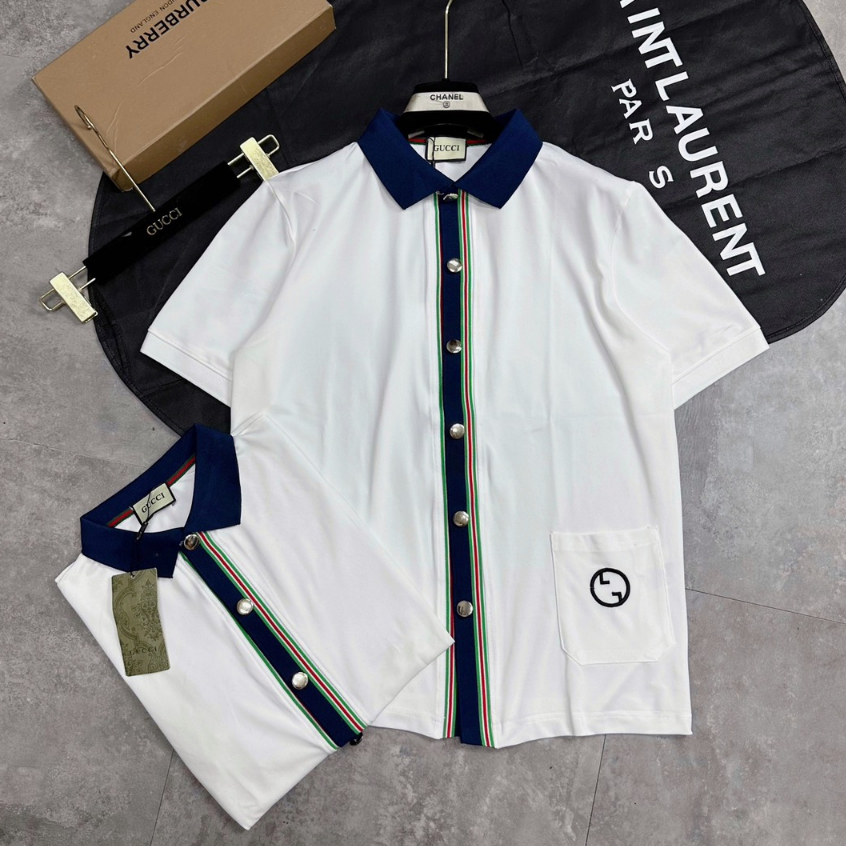 Áo Polo Gu.cci An Thuyên Kiểu Dáng Chuẩn Auth Chất Liệu Vải Cotton Thoáng Mát