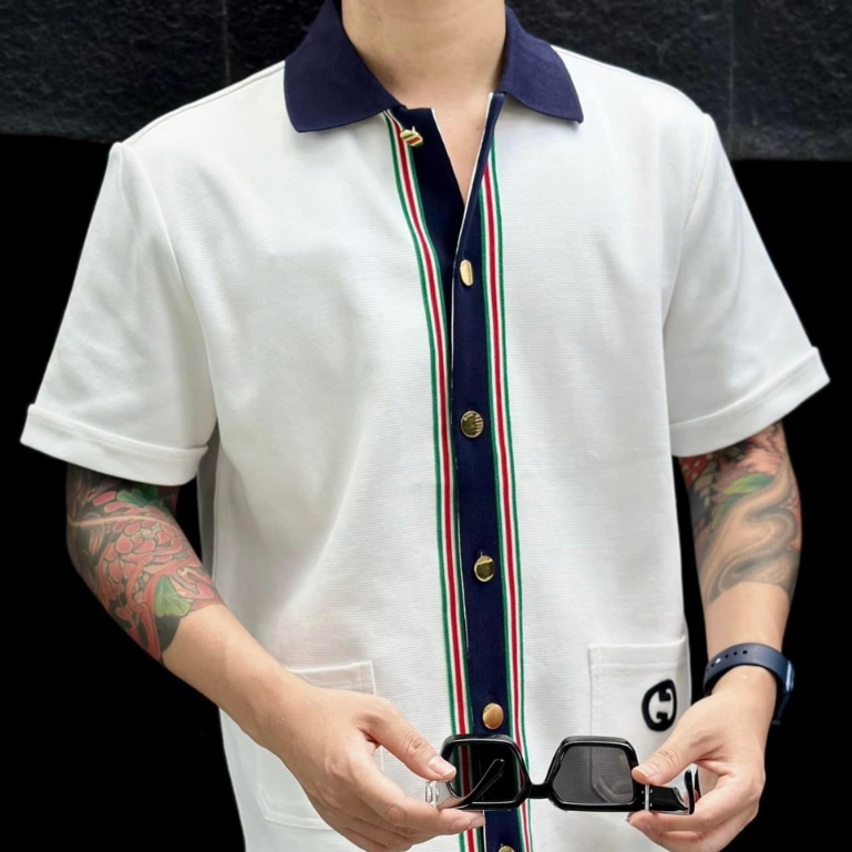 Áo Polo Gu.cci An Thuyên Kiểu Dáng Chuẩn Auth Chất Liệu Vải Cotton Thoáng Mát
