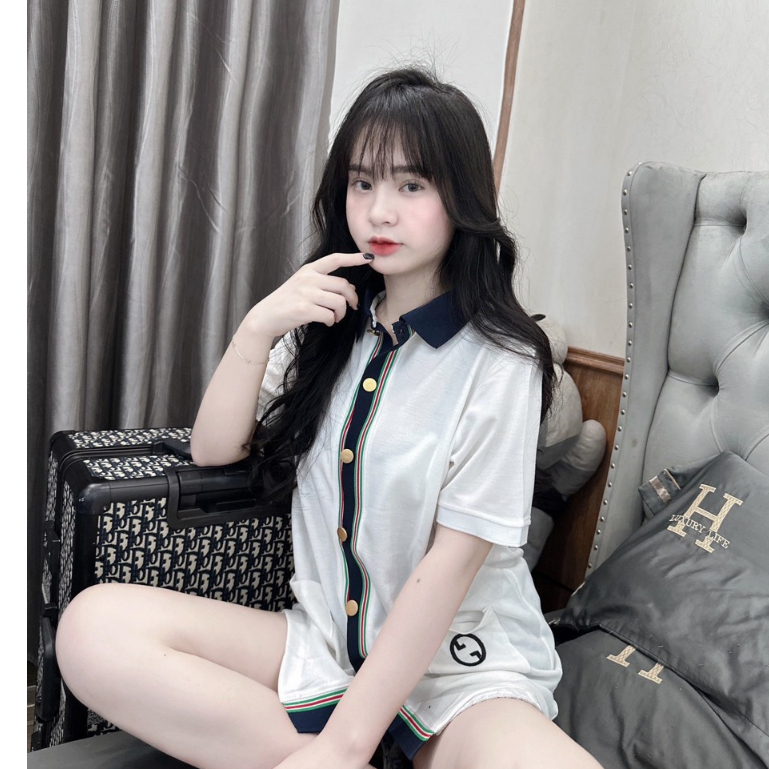 Áo Polo Gu.cci An Thuyên Kiểu Dáng Chuẩn Auth Chất Liệu Vải Cotton Thoáng Mát