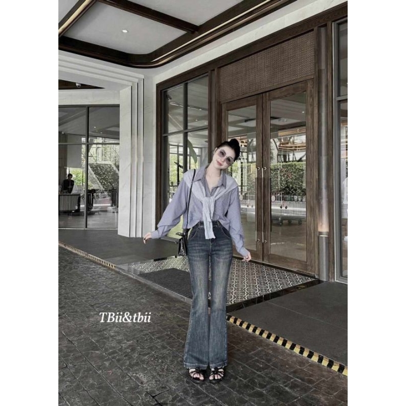 Áo sơmi kẻ kèm khăn hàng QCL1