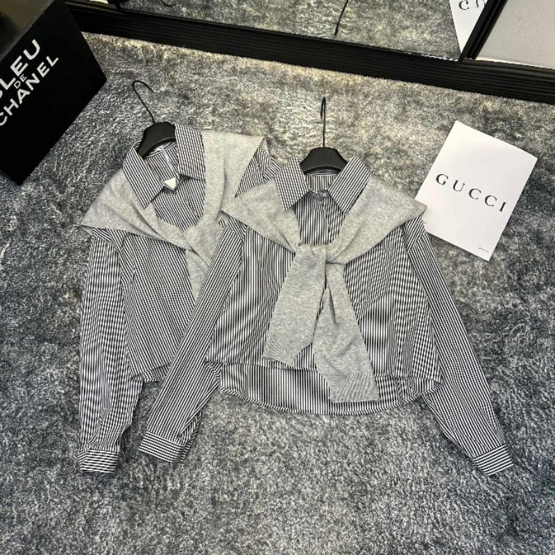 Áo sơmi kẻ kèm khăn hàng QCL1