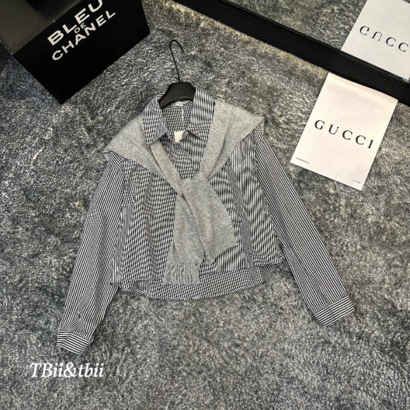 Áo sơmi kẻ kèm khăn hàng QCL1