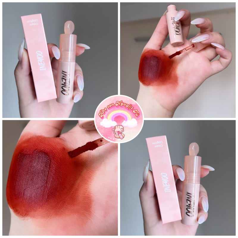 Son kem Ineyoo Hồng Pastel Cream Lipgloss nắp giọt nước dễ thương giúp trang điểm môi