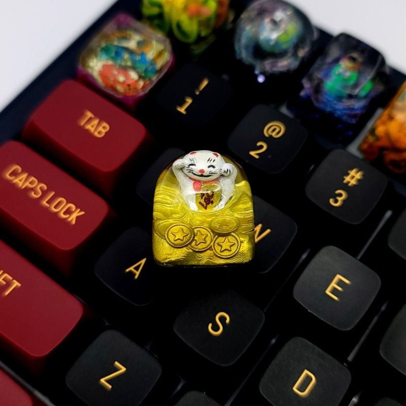 Keycap Artisan Resin Mèo Tài Lộc Lucky Cat cho bàn phím cơ độc lạ