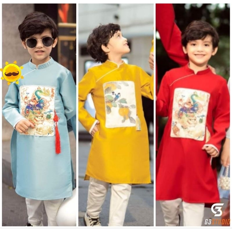PT6 Áo dài bé trai áo dài tết cho bé chất liệu tapta đẹp kèm dây khánh giá bán sỉ
