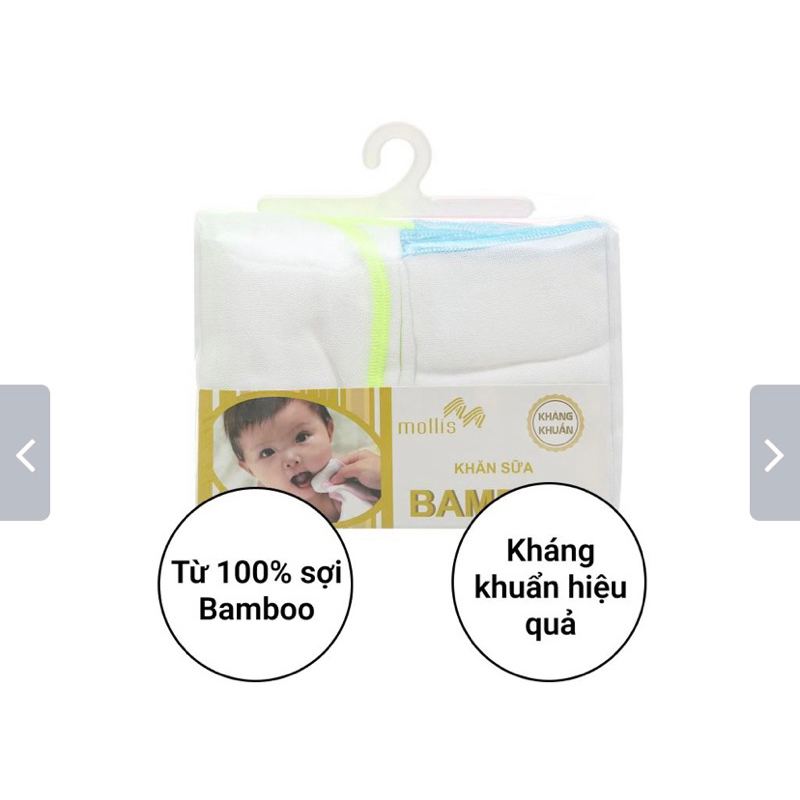 (Chính hãng) Bộ khăn sữa Mollis 100% bamboo P637 gói 20 cái