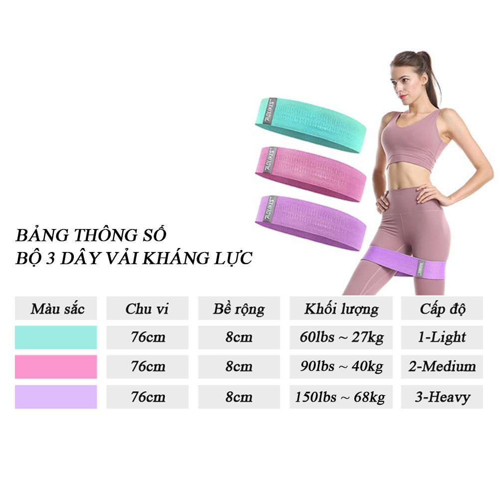 Dây Mini Band Đàn Hồi Kháng Lực ,Bộ 3 Dây Tập Mông Chân Đùi Aolikes Phiên Bản Mới