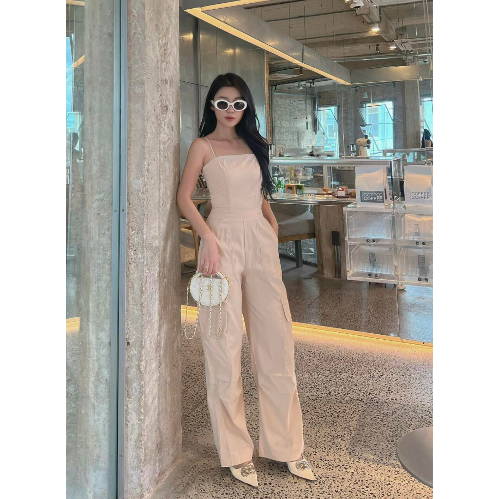 Jumpsuit Dài Ống Suông Tôn Dáng Dạo Phố / Đi Tiệc Sang Trọng Màu Đen / Nude