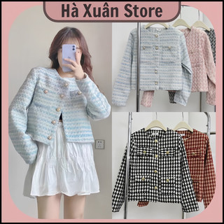 Áo khoác dạ kẻ chất dạ tweed may 2 lớp_haxuanstore