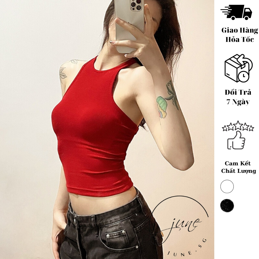 Áo Hai Dây Co Giãn Màu Trơn Hở Lưng JUNE.SG Áo Hai Dây Gợi Cảm Thời Trang Cho Nữ D049