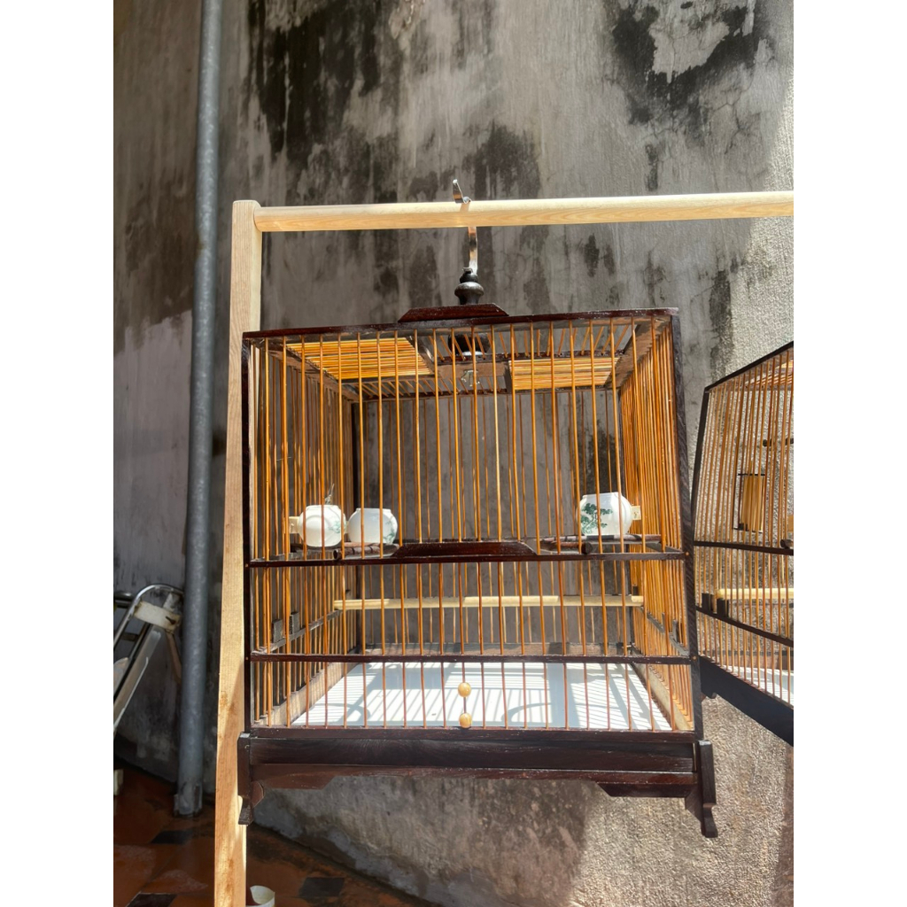 Khung lồng chim chào mào tự ráp gỗ mun đuôi công 21 nan size 37 có video HD