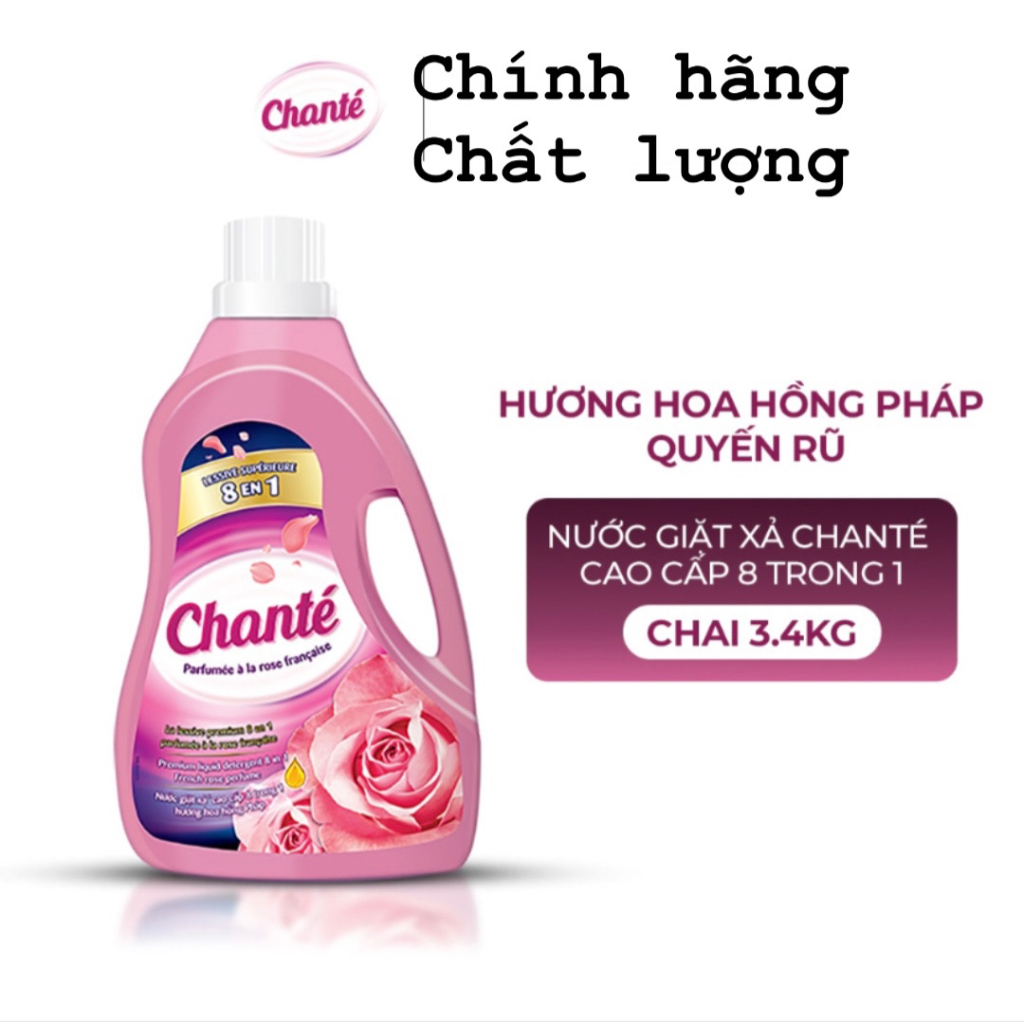 NƯỚC GIẶT CHANTE' 3.4 KG THÙNG 3 CHAI HƯƠNG HOA HỒNG PHÁP