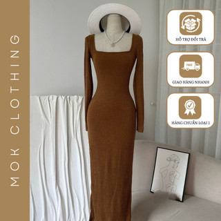 Đầm váy nữ body basic cổ vuông ôm sát body dang dài siêu tôn dáng phong cách thời trang Hàn Quốc tối giản