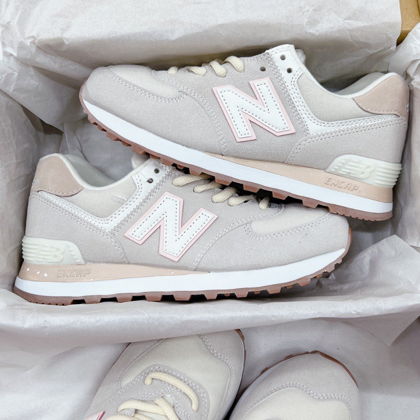 Giày sneaker N 574 nâu sữa vàng dành cho nữ, giày nữ đế cao nb 574 xám hồng nữ tính full size